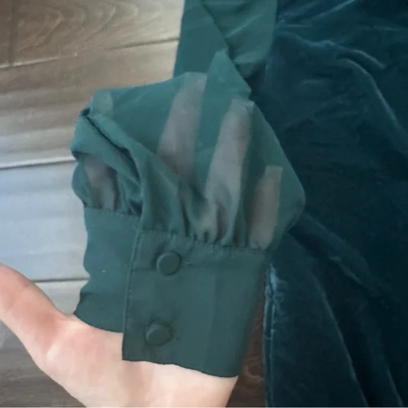 Nwt j crew velvet‎ green sheer sleeves long sleeve dress - Picture 10 of 13